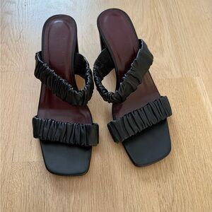 StaudBlack Ruched Strap Slip-On Heeled Sandals 7.5